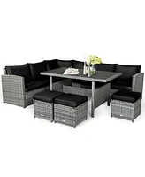 Sugift 7 Pieces Outdoor Wicker Sectional Sofa Set with Dining Table