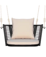 Sugift Single Person Hanging Seat with Woven Rattan Backrest for Backyard