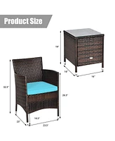 Sugift 3 Pieces Ergonomic Wicker Patio Conversation Set