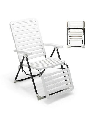 Sugift Pp Folding Patio Chaise Lounger with 7-Level Backrest and Cozy Footrest