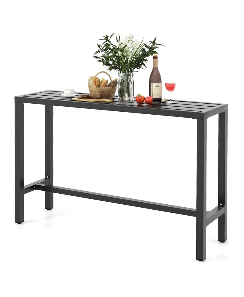 Sugift 55 Inch Outdoor Bar Table with Waterproof Top and Heavy-Duty Metal Frame