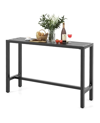 Sugift 55 Inch Outdoor Bar Table with Waterproof Top and Heavy-Duty Metal Frame