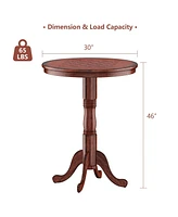Inolait 42 Inch Wooden Round Pub Pedestal Side Table with Chessboard