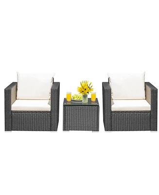 Sugift 3 Pieces Patio Wicker Conversation Set with Cushion