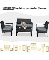 Sugift 4 Pieces Patio Rattan Cushioned Furniture Set with Loveseat and Table