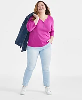 Style & Co Plus Size 3/4-Sleeve Cotton Henley Top, Created for Macy's