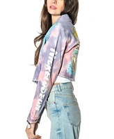 Members Only Women's Rugrats Tie-Dye Frayed Crop Denim Jacket