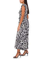 Sam & Jess Women's Printed V-Neck Belted Maxi Dress