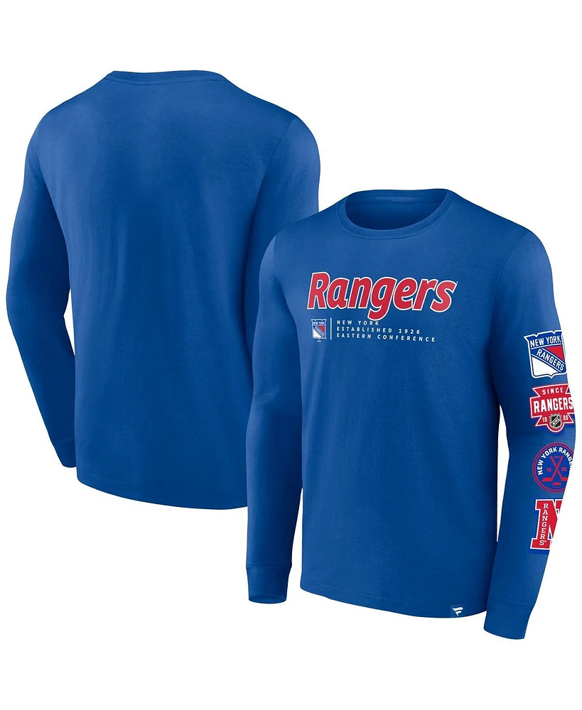 Fanatics Branded Men's Blue New York Rangers Strike the Goal Long Sleeve T-Shirt