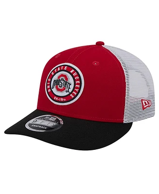 New Era Men's Scarlet Ohio State Buckeyes Throwback Circle Patch 9fifty Trucker Snapback Hat