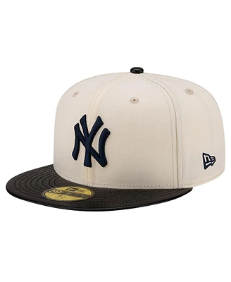New Era Men's Cream York Yankees Game Night Leather Visor 59fifty Fitted Hat