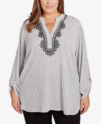 Ruby Rd. Plus Puckered Stripe Pattern Top