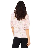 CeCe Women's Floral 3/4-Sleeve Ruffled V-Neck Blouse