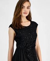 Connected Women's Side-Draped Lace Maxi Dress