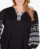 Ruby Rd. Plus Size Embroidered Solid Knit Top