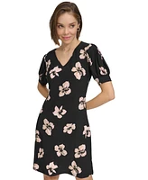 Tommy Hilfiger Women's Floral V-Neck Puff-Sleeve Dress