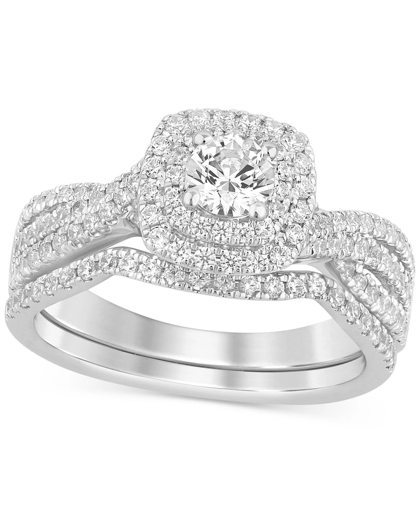 Diamond Halo Twist Bridal Set (7/8 ct. t.w.) in 14k White Gold