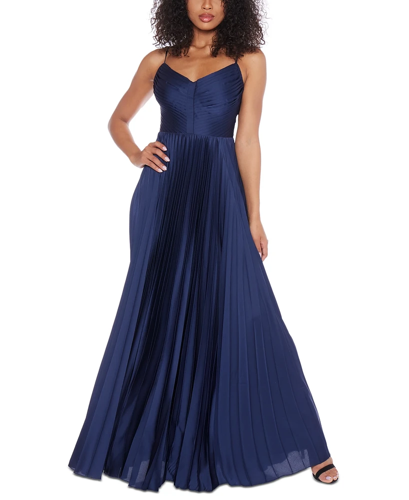 B Darlin Juniors' Sleeveless Pleated Open-Back Gown