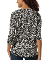 Jones New York Women's Printed Moss Crepe 3/4-Sleeve Top