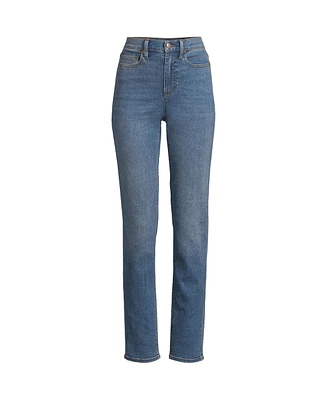 Lands' End Petite Recover High Rise Straight Leg Blue Jeans