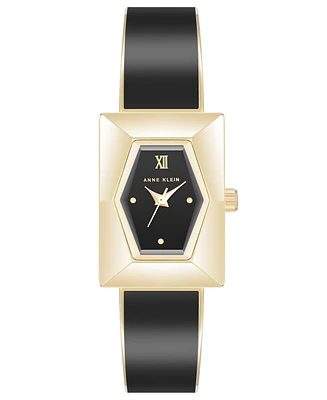 Anne Klein Women's Quartz Gold-Tone Alloy with Black Enamel Bangle Watch, 20.5mm - Two