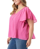 Jessica Simpson Trendy Plus Serenity Cotton Flutter-Sleeve V-Neck Top