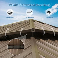 12' X 20' Hardtop Gazebo, Aluminum Metal Gazebo Withnized Steel Double Roof Canopy