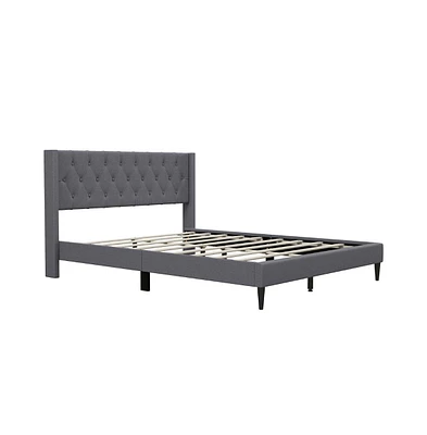Queen Upholstered Platform Bed with Button Tufted Wingback Headboard