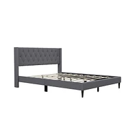 Queen Upholstered Platform Bed with Button Tufted Wingback Headboard