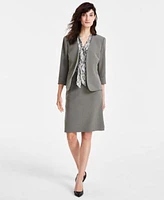 Kasper Womens Stretch Crepe Open Front Roll Sleeve Jacket Stretch Crepe Back Vent Skimmer Pencil Skirt