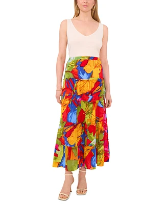 Sam & Jess Petite Floral-Print Tiered Pull-On Maxi Skirt
