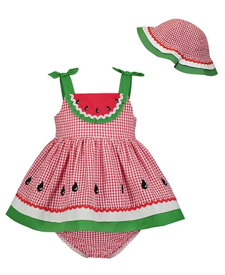 Blueberi Boulevard Baby Girls Waterrmelon Seersucker Sundress Hat Set