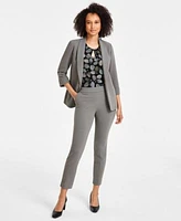 Kasper Womens Open Front Blazer Shell Print Keyhole Top Pull On Pants