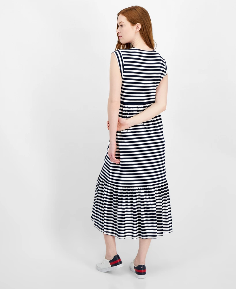 Tommy Hilfiger Women's Striped Tiered Sleeveless Midi Dress