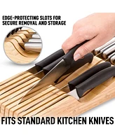 Zulay Kitchen Bamboo Knife Drawer Organizer Insert - Edge-Protecting Knife Organizer Block Holds Up To 11 Knives