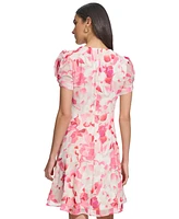 Calvin Klein Women's Printed V-Neck Short-Sleeve A-Line Dress
