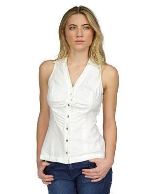 Michael Kors Women's Linen Sleeveless Button-Front Top