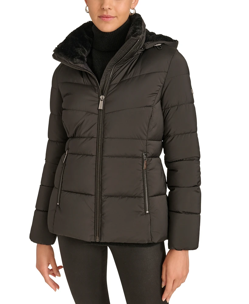 Calvin Klein Women's Faux-Fur-Lined Hooded Puffer Coat