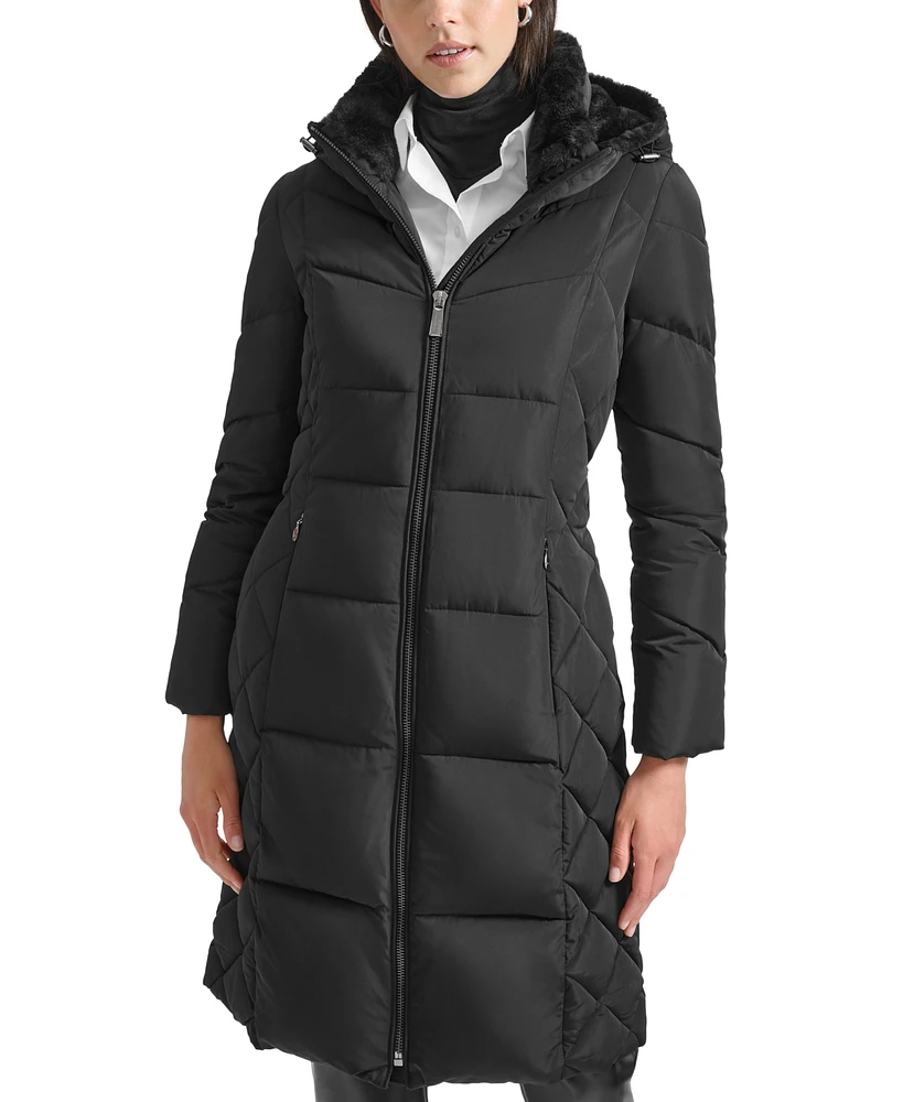 Calvin Klein Women's Diamond Quilted Side Belted Hooded Puffer Coat