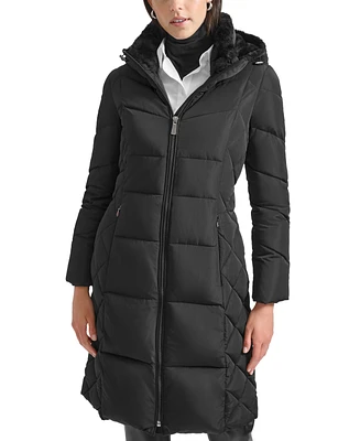 Calvin Klein Women's Diamond Quilted Side Belted Hooded Puffer Coat