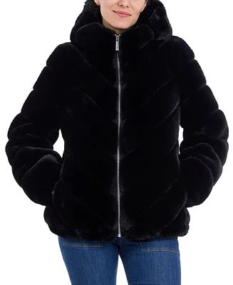 Michael Kors Petite Hooded Faux-Fur Coat