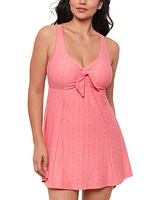 Swim Solutions Women's Textured Tie-Front Swimdress, Created for Macy's