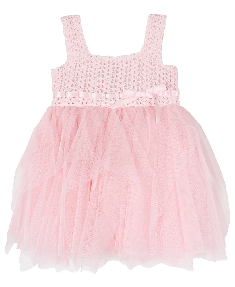 Rare Editions Baby Girl Crochet and Mesh Dress