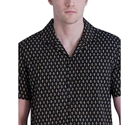 Karl Lagerfeld Paris Men's Slim-Fit Diamond Grid Logo-Print Button-Down Camp Shirt, Created for Macy's