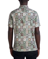 Karl Lagerfeld Paris Men's Slim Fit Medallion Print Short Sleeve Button-Front Shirt