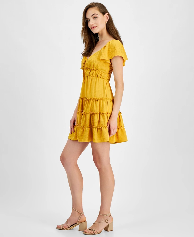 City Studios Juniors' Flutter-Sleeve Tiered Mini Dress