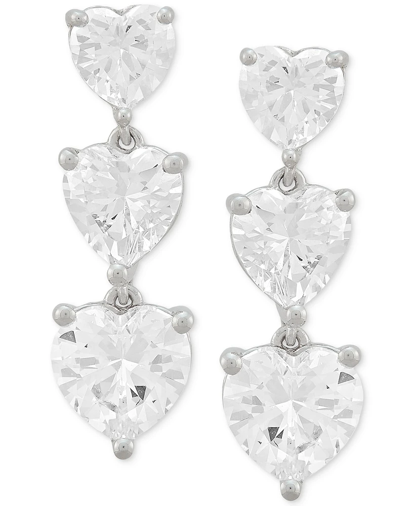 Arabella Cubic Zirconia Heart Triple Drop Earrings in Sterling Silver