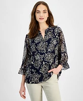 Nautica Jeans Women's Mixed Media Pintucked Popover Top