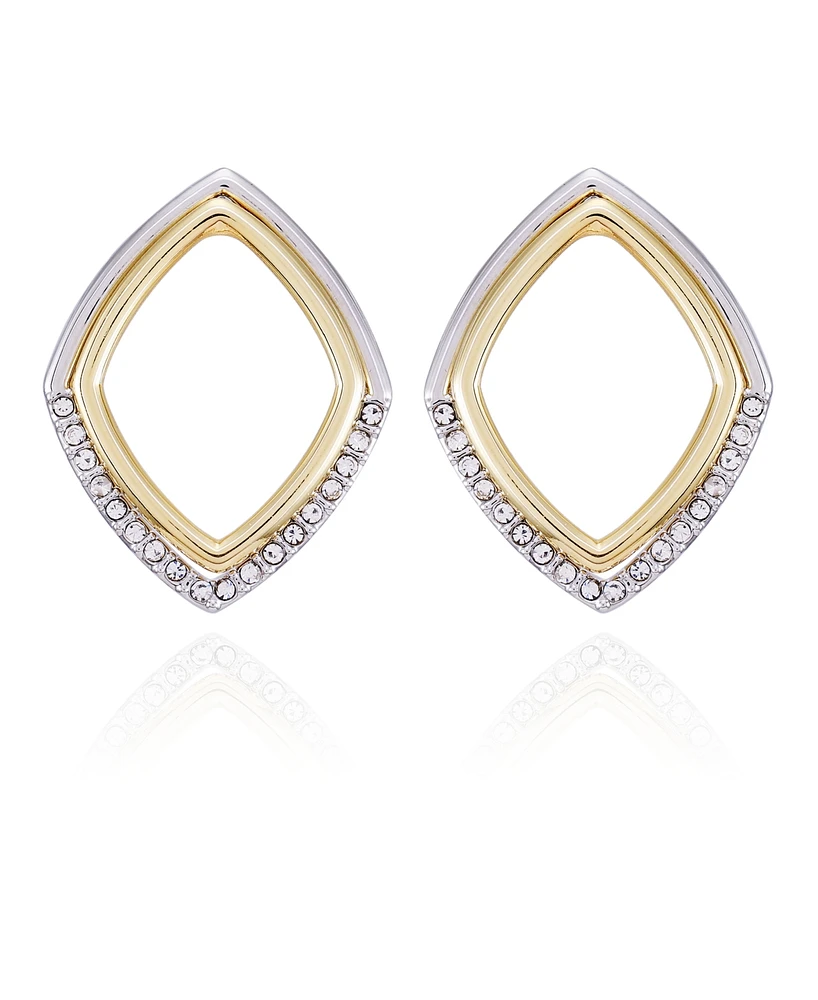 Vince Camuto Two-Tone Glass Stone Diamond Shaped Hoop Earrings