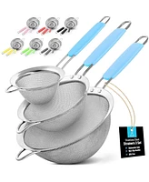 Premium Stainless Steel Fine Mesh Strainer Set - Strainers for Kitchen (Set of 3) with Non-slip Handles